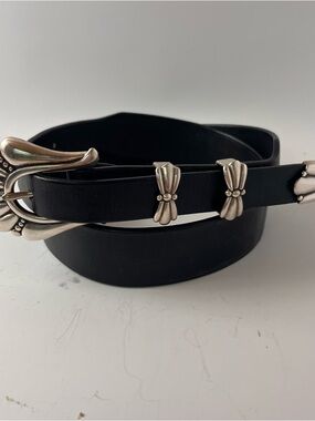 Tom Taylor Santa Fe Black Leather Belt with Decorative Silver Western Buckle